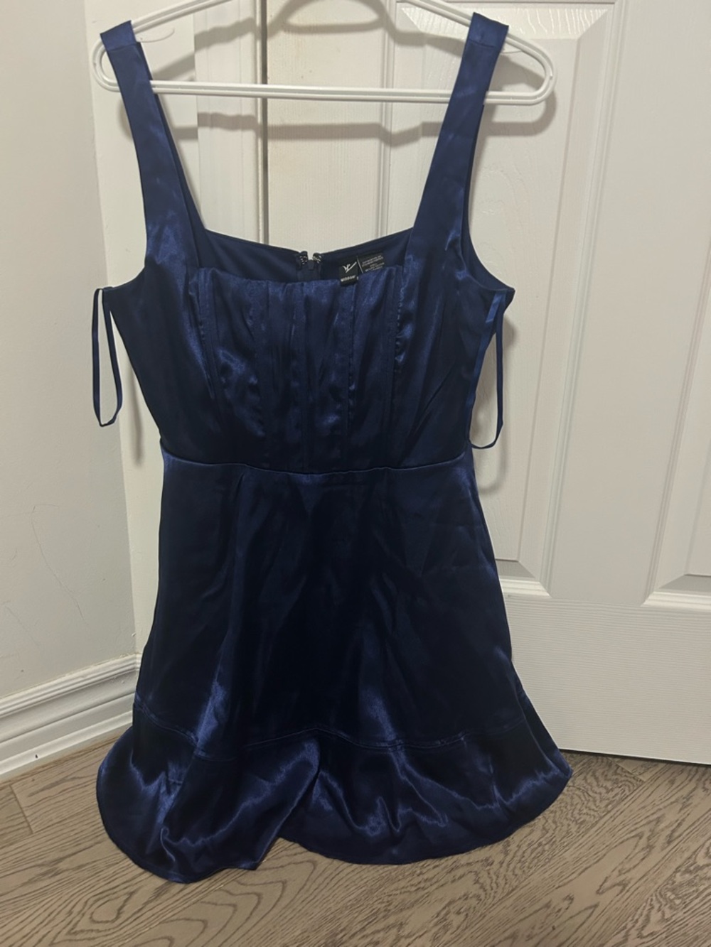 Windsor Navy Satin Square-Neck Mini Dress